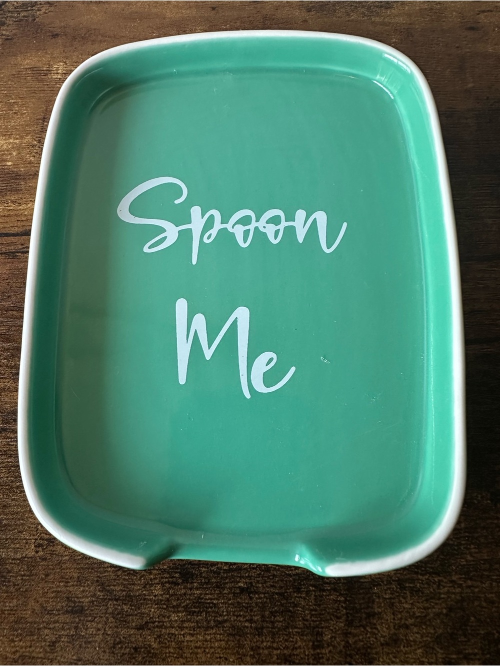 Ceramic Spoon Rest in Seafoam Green Says, Spoon Me, w/ White Script Font NWT